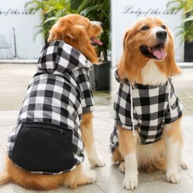 Plaid Dog Hoodie Pet Clothes Sweaters with Hat and Pocket Christmas Classic Plaid Small Medium Dogs Dog Costumes (colour: Zipper pocket coat black and white, size: M (chest circumference 42, back length 30cm))